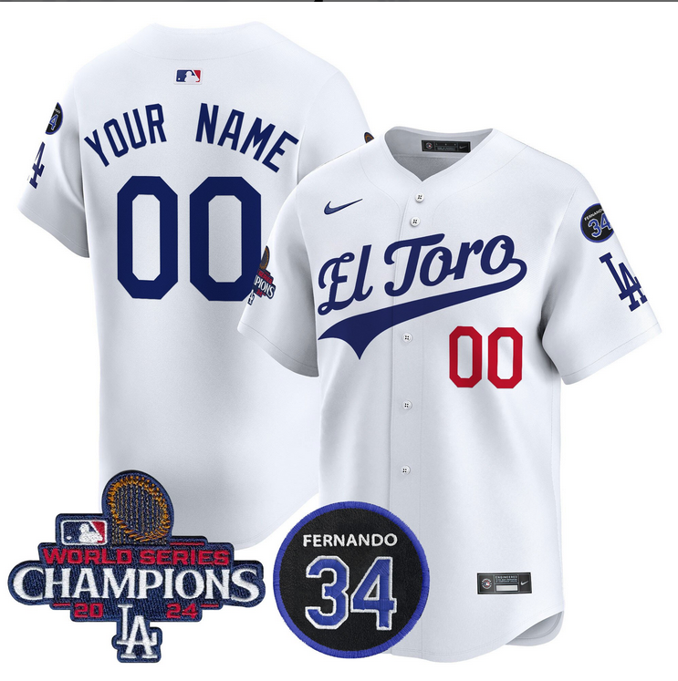 Men MLB Los Angeles Dodgers Custom white 2024 World Series Champions Patch Cooperstown Jersey